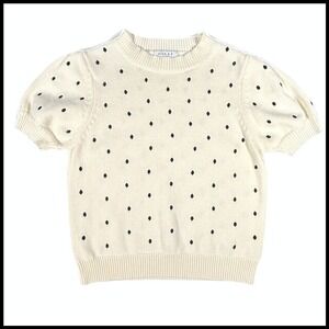 Gilli Polka Dot Knit Sweater Top High Neck Puff Sleeve Cream Preppy Women S Twee